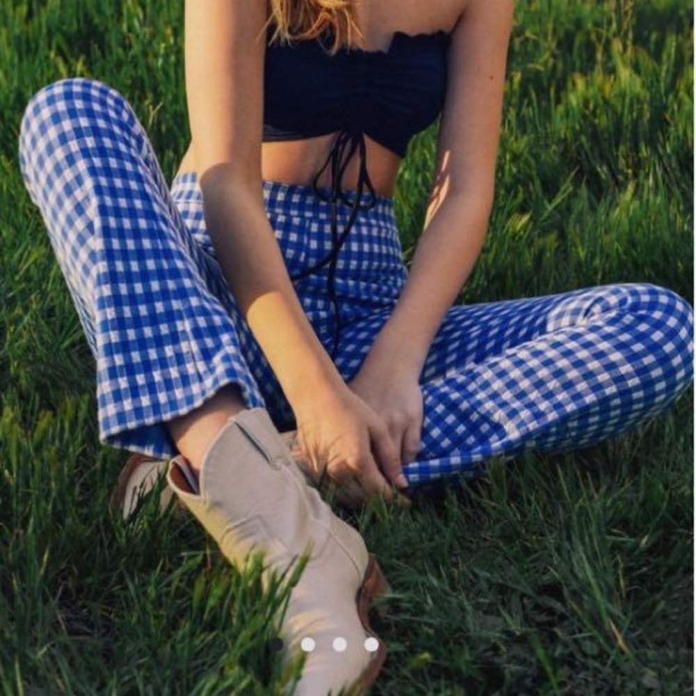 Urban Outfitters Blue Gingham Flare Pants